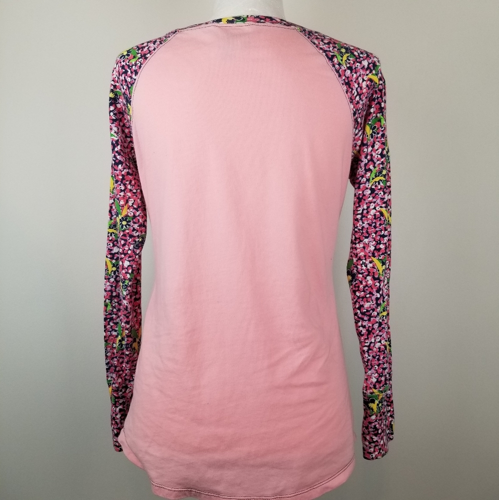 Simply Southern Bow Graphic Floral Raglan Long Sleeve Tee Pink Medium - Picture 3 of 5